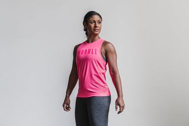 Nobull High-Neck Neon Women's Tank Tops Pink | Australia (ZQ0196)